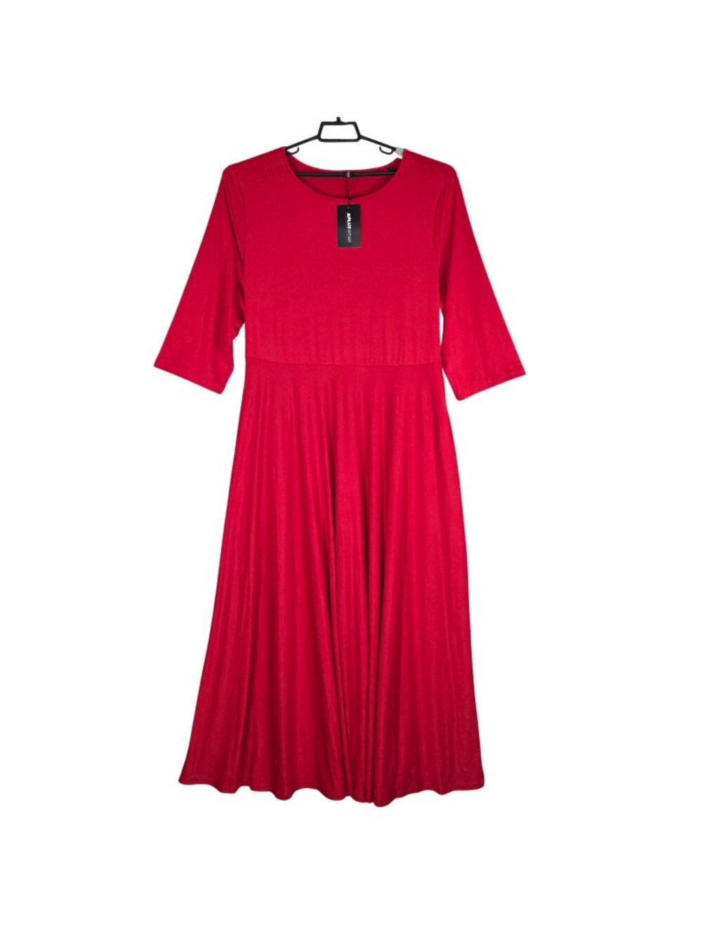 Womens Xpluswear Red Maxi Dress With 3/4 Sleeves & Waist Tie Plus Size 2XL